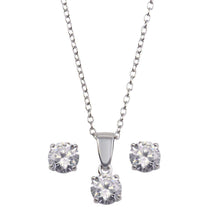 Load image into Gallery viewer, Sterling Silver Rhodium Plated Clear CZ Earrings and Necklace Set