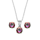 Sterling Silver Rhodium Plated Crystal AB CZ Necklace and Earrings Set