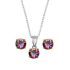 Sterling Silver Rhodium Plated Crystal AB CZ Necklace and Earrings Set