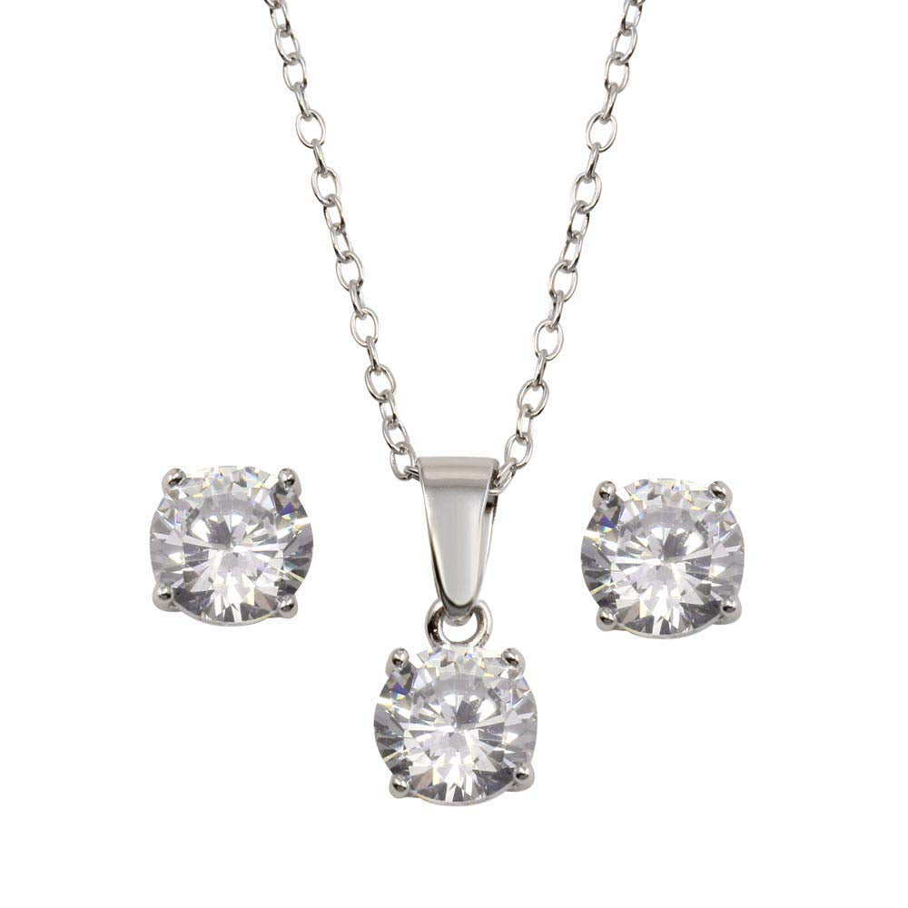 Sterling Silver Rhodium Plated Clear CZ Necklace And Earrings Set