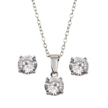 Load image into Gallery viewer, Sterling Silver Rhodium Plated Clear CZ Necklace And Earrings Set