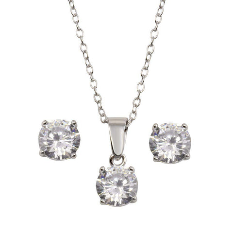 Sterling Silver Rhodium Plated Clear CZ Necklace And Earrings Set