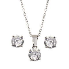 Sterling Silver Rhodium Plated Clear CZ Necklace And Earrings Set