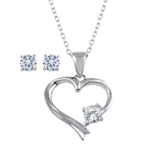 Load image into Gallery viewer, Sterling Silver Rhodium Plated Single CZ Open Heart Set