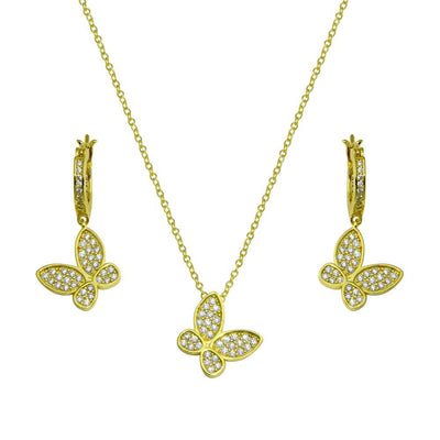Sterling Silver Rhodium Plated Butterfly CZ Sets