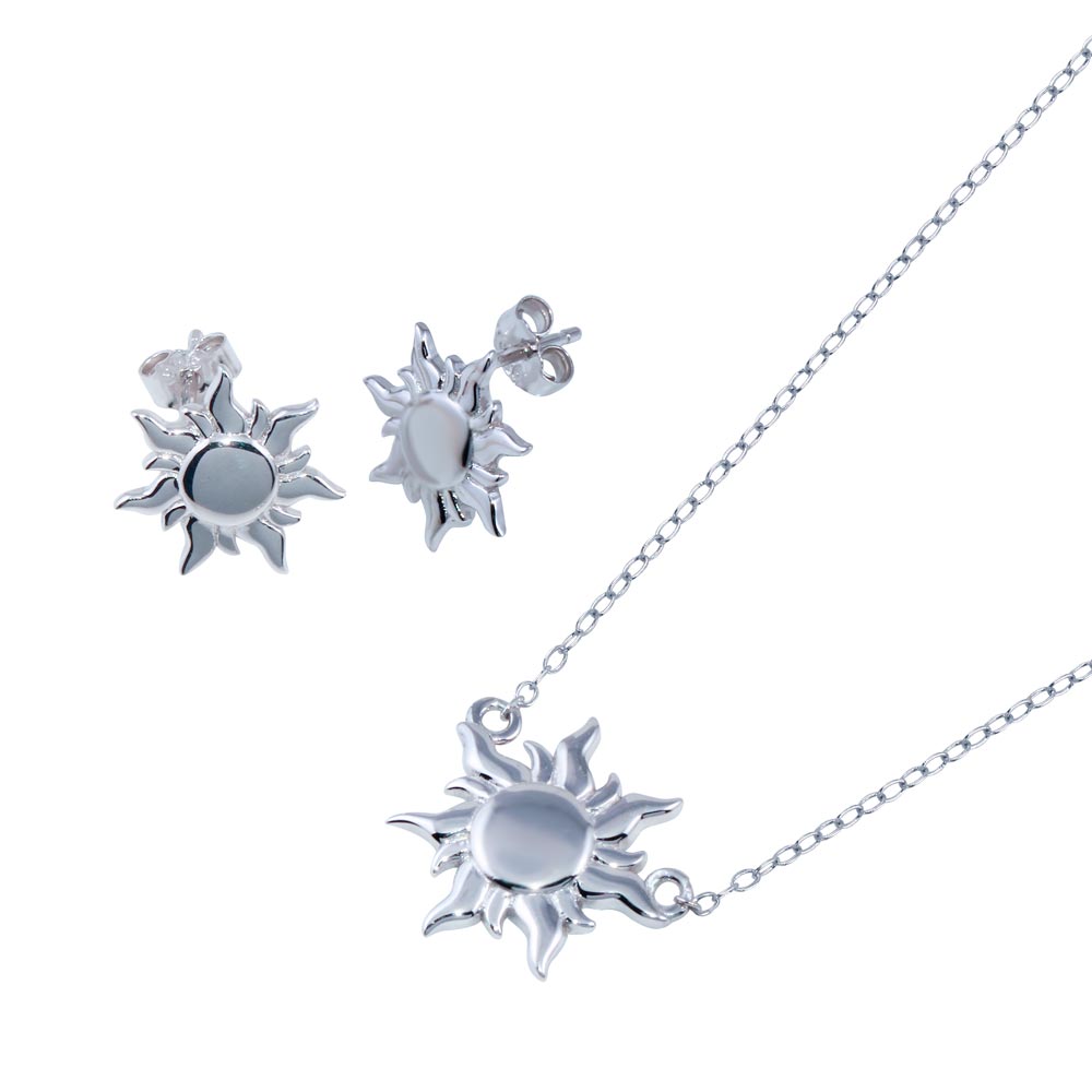 Sterling Silver Rhodium Plated Sun Charm Set
