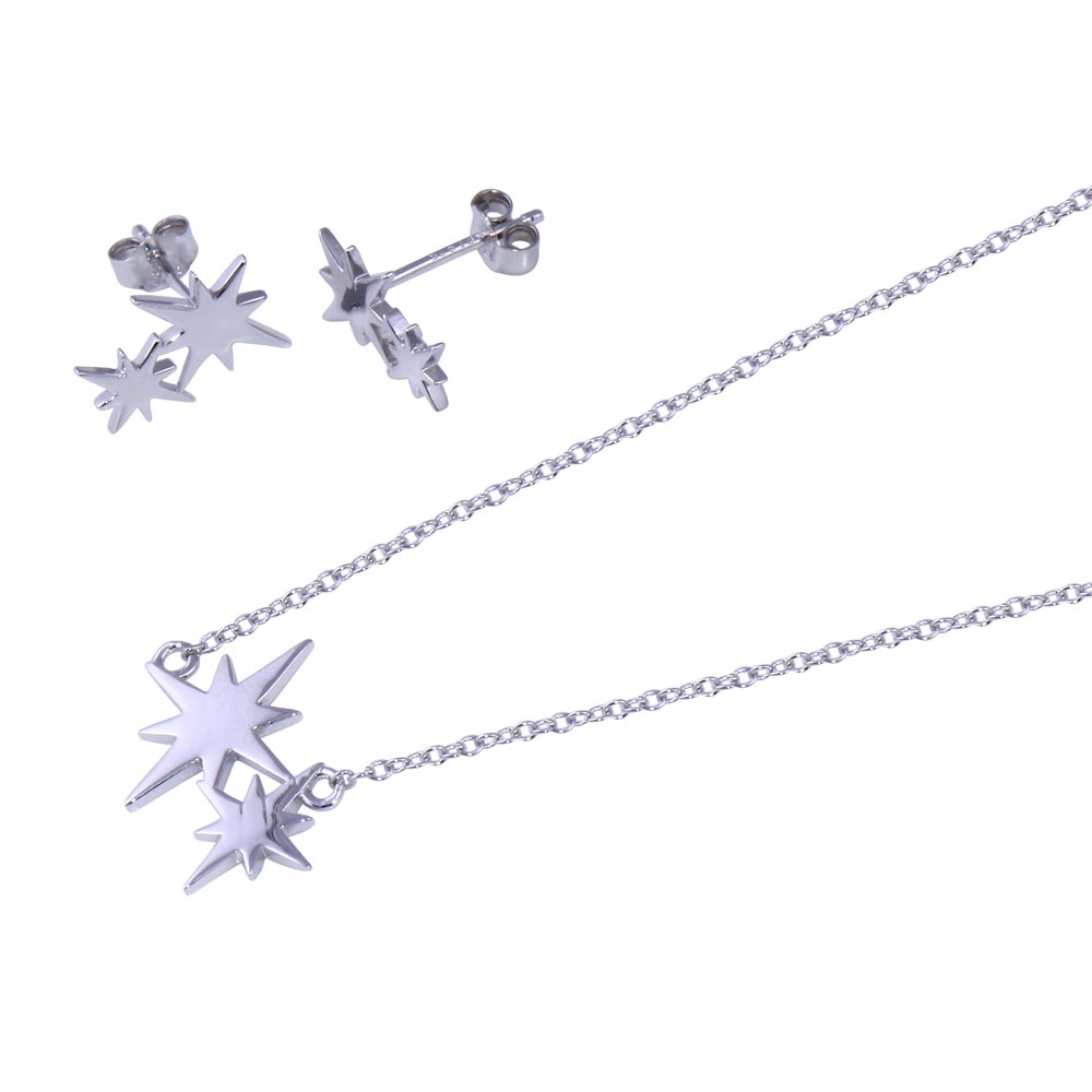Sterling Silver Rhodium Plated Northstar Charm Set