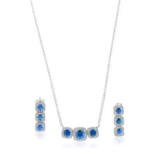 Sterling Silver Rhodium Plated Trio CZ Blue Sets