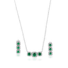 Load image into Gallery viewer, Sterling Silver Rhodium Plated Trio CZ Green Sets