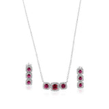 Sterling Silver Rhodium Plated Trio CZ Red Sets