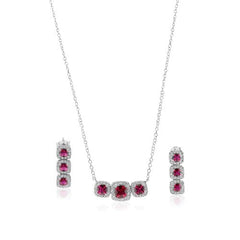 Sterling Silver Rhodium Plated Trio CZ Red Sets