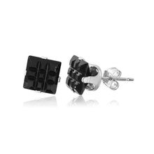 Load image into Gallery viewer, Sterling Silver Black Square CZ Invisible Cut Stud Earring