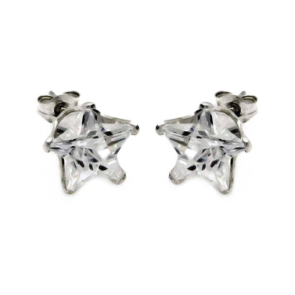 Sterling Silver Rhodium Plated Snap On Star Shaped Earring With CZ Stones