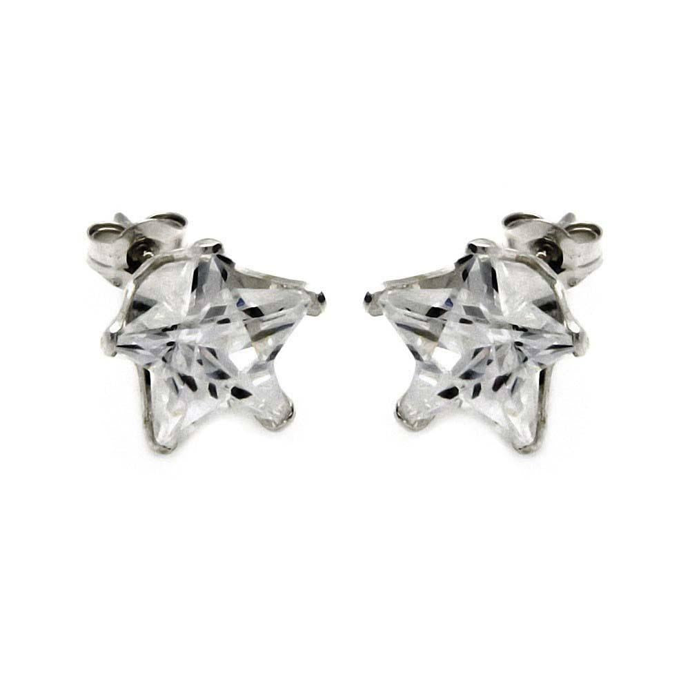 Sterling Silver Rhodium Plated Snap On Star Shaped Earring With CZ Stones
