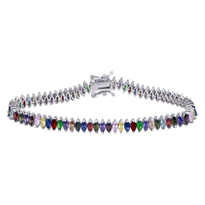 Sterling Silver Rhodium Plated Rainbow Marquise CZ Tennis Bracelet