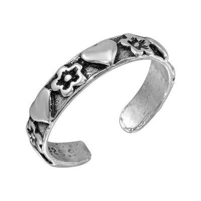 Sterling Silver Heart Flower Adjustable Toe Ring