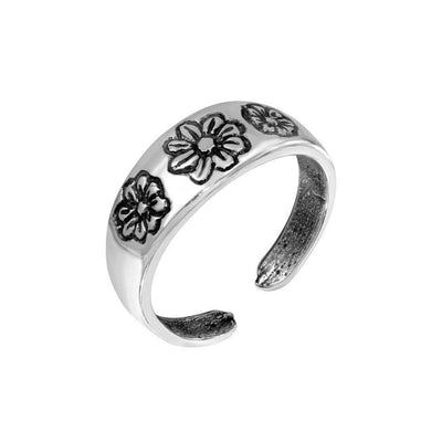 Sterling Silver Multi Flower Adjustable Toe Ring