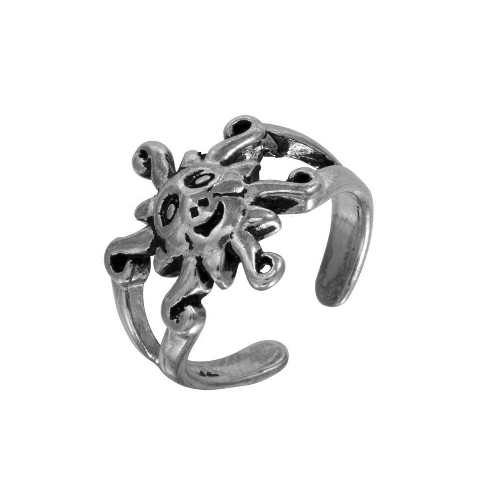 Sterling Silver Oxidized Sun Design Toe Ring
