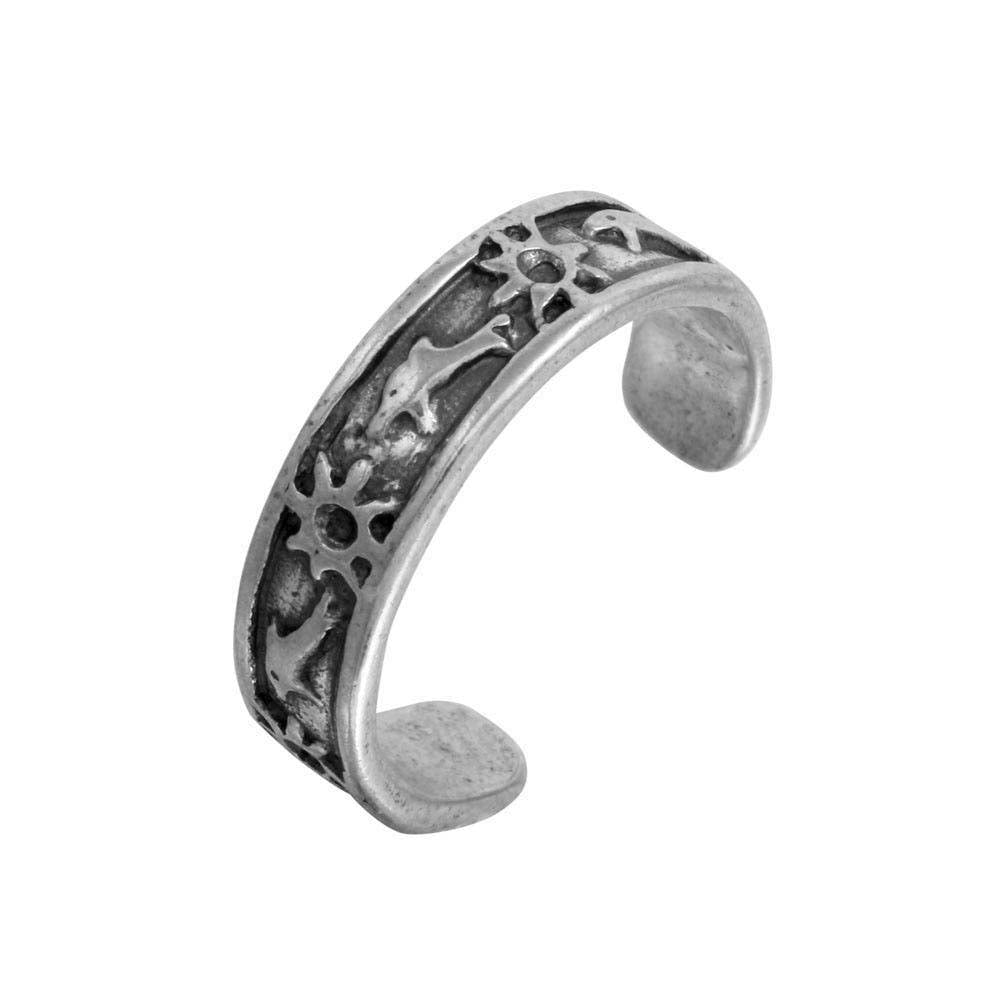 Sterling Silver Oxidized Dolphin And Sun Design Toe Ring