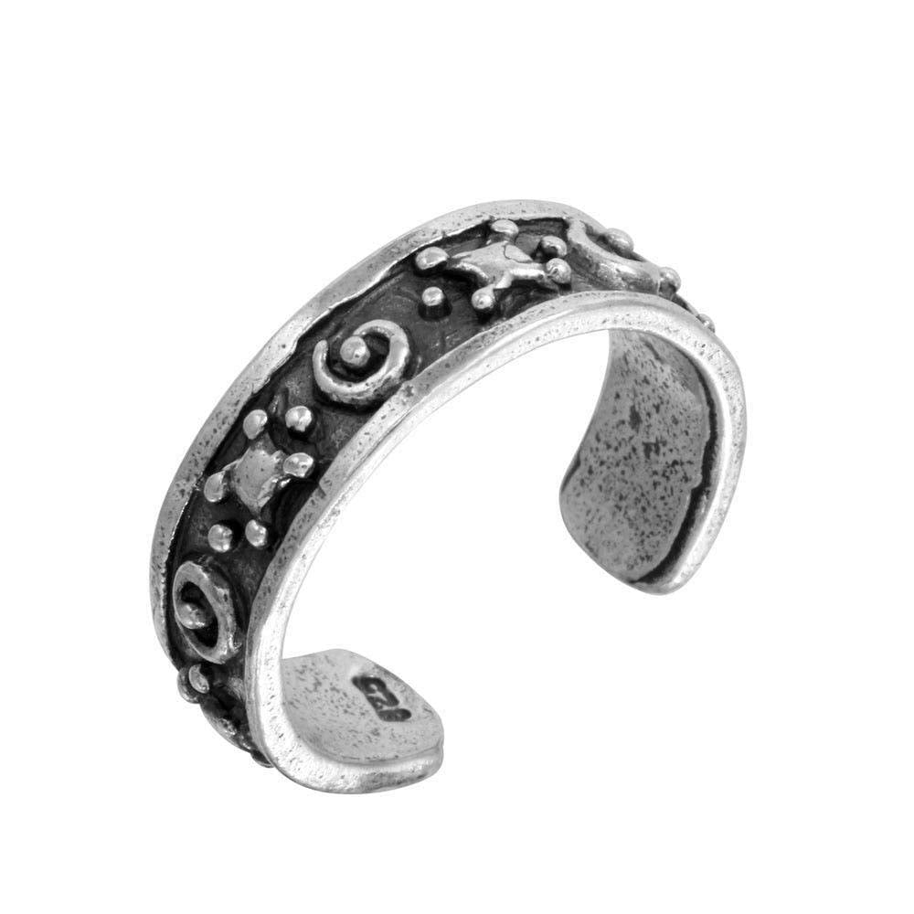 Sterling Silver Oxidized Alternating Spiral Design Toe Ring