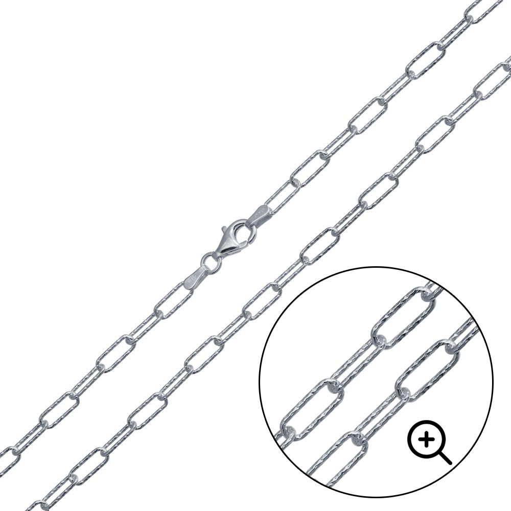 Sterling Silver Rhodium Plated 3.2mm Diamond Cut Paperclip Link Chain