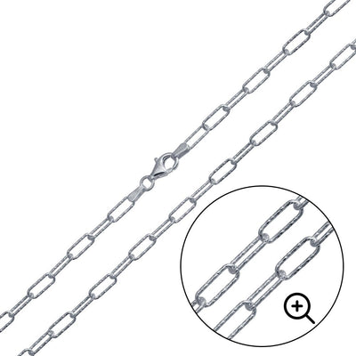 Sterling Silver Rhodium Plated 3.2mm Diamond Cut Paperclip Link Chain