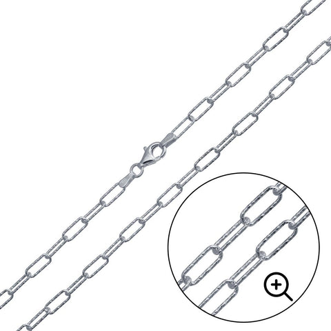 Sterling Silver Rhodium Plated 3.2mm Diamond Cut Paperclip Link Chain
