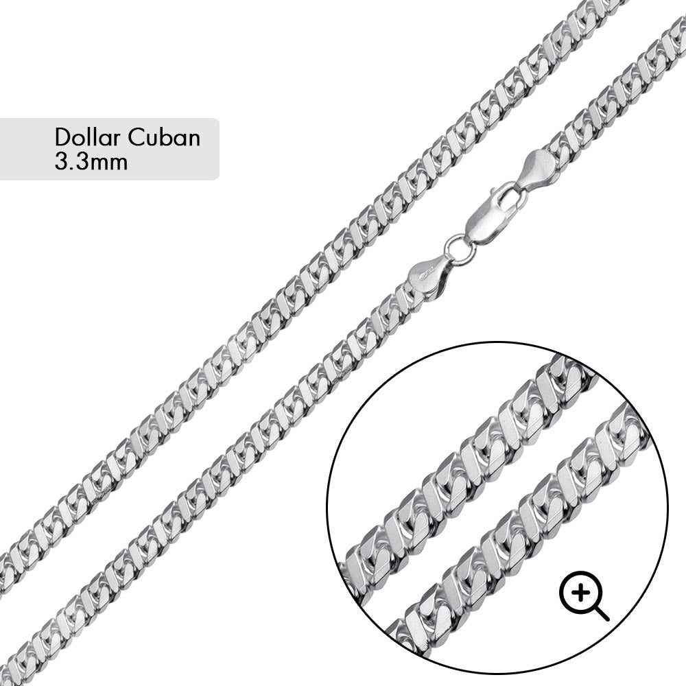 Sterling Silver Basic Dollar Miami Cuban 3.3mm Chain