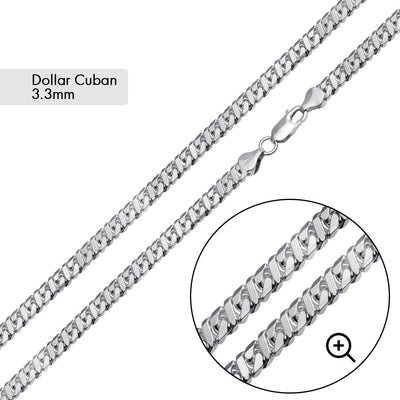 Sterling Silver Basic Dollar Miami Cuban 3.3mm Chain