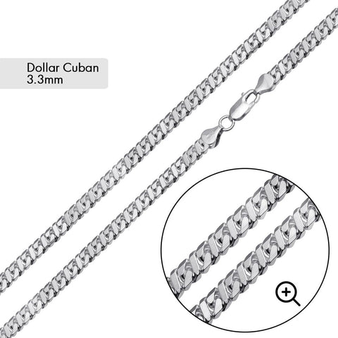Sterling Silver Basic Dollar Miami Cuban 3.3mm Chain