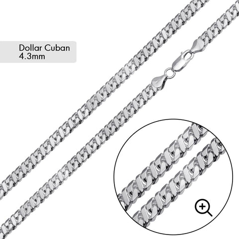Sterling Silver Basic Dollar Miami Cuban 4.3mm Chain