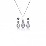 Sterling Silver Rhodium Plated Figure 8 Teardrop Clear CZ Dangling Stud Earring and Necklace Set