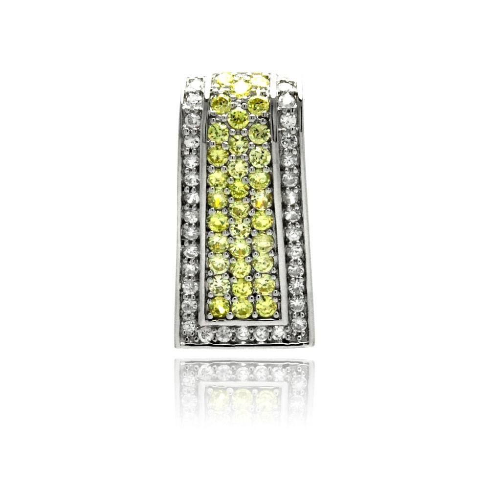 Sterling Silver Rhodium Plated Rectangular Yellow Clear CZ Pendant