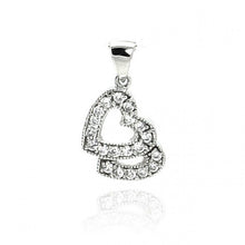 Load image into Gallery viewer, Sterling Silver Rhodium Plated Open Two Heart CZ Dangling Pendant Necklace