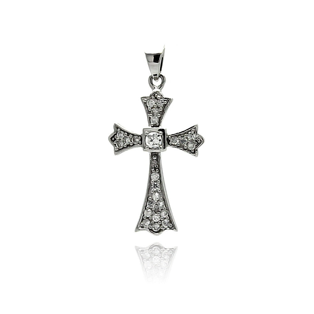 Sterling Silver Rhodium Plated Cross CZ Dangling Pendant