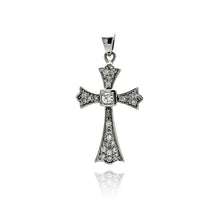 Load image into Gallery viewer, Sterling Silver Rhodium Plated Cross CZ Dangling Pendant