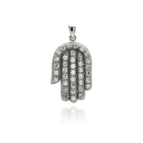 Sterling Silver Rhodium Plated Hand CZ Dangling Pendant