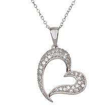Load image into Gallery viewer, Sterling Silver Rhodium Plated Open Heart CZ Dangling Pendant Necklace