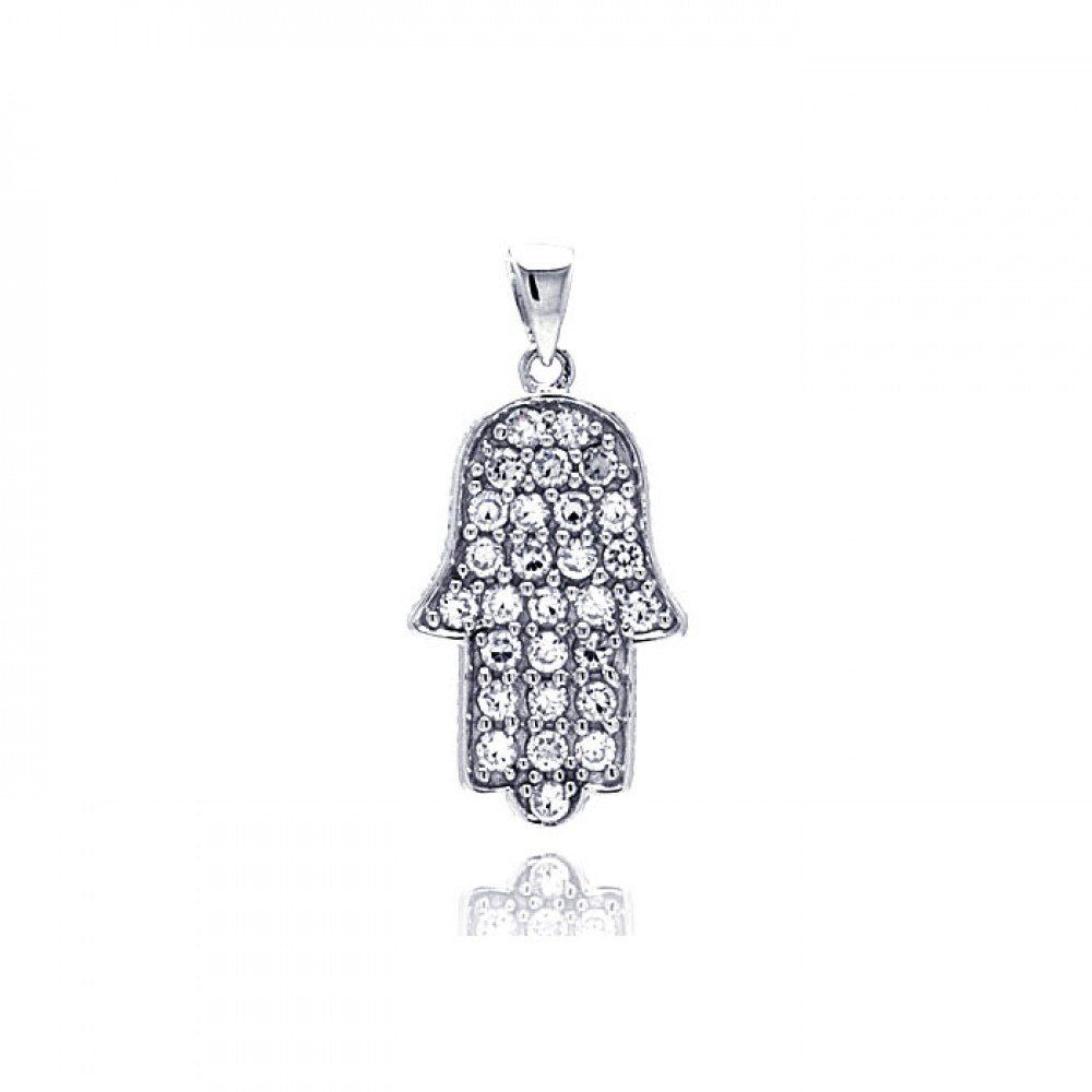 Sterling Silver Rhodium Plated Hand CZ Dangling Pendant