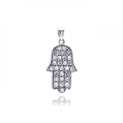 Sterling Silver Rhodium Plated Hand CZ Dangling Pendant