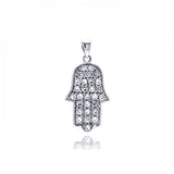 Sterling Silver Rhodium Plated Hand CZ Dangling Pendant