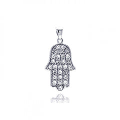 Sterling Silver Rhodium Plated Hand CZ Dangling Pendant