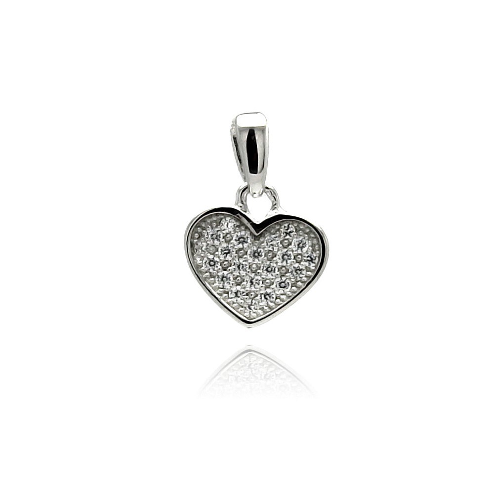 Sterling Silver Rhodium Plated Heart CZ Dangling Pendant Necklace