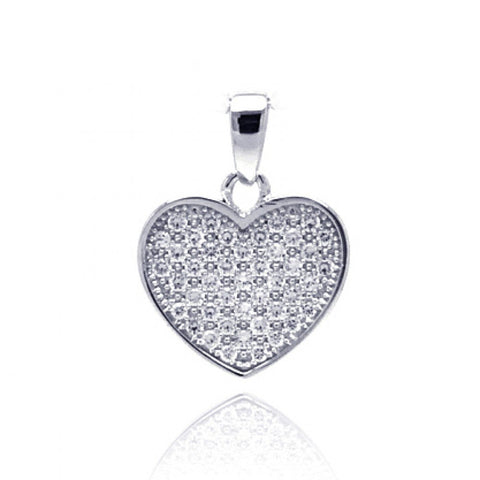 Sterling Silver Rhodium Plated Heart CZ Dangling Pendant Necklace