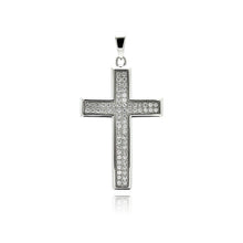 Load image into Gallery viewer, Sterling Silver Rhodium Plated Cross Micro Pave CZ Dangling Pendant