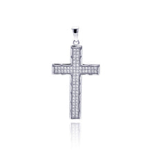 Load image into Gallery viewer, Sterling Silver Rhodium Plated Cross CZ Dangling Pendant