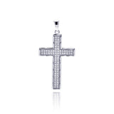 Sterling Silver Rhodium Plated Cross CZ Dangling Pendant