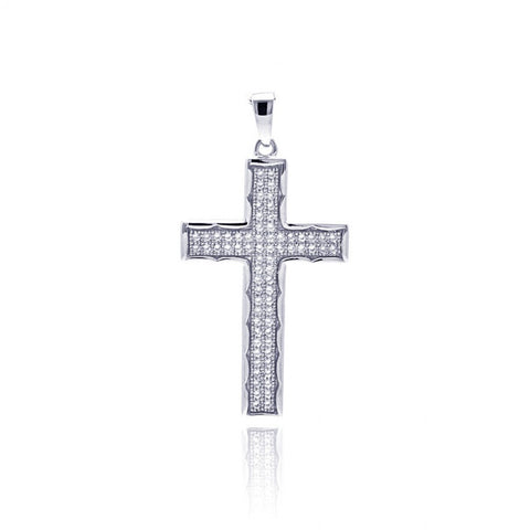 Sterling Silver Rhodium Plated Cross CZ Dangling Pendant