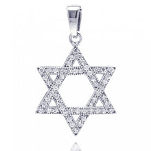 Load image into Gallery viewer, Sterling Silver Rhodium Plated Hebrew Star CZ Dangling Pendant