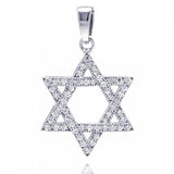 Sterling Silver Rhodium Plated Hebrew Star CZ Dangling Pendant